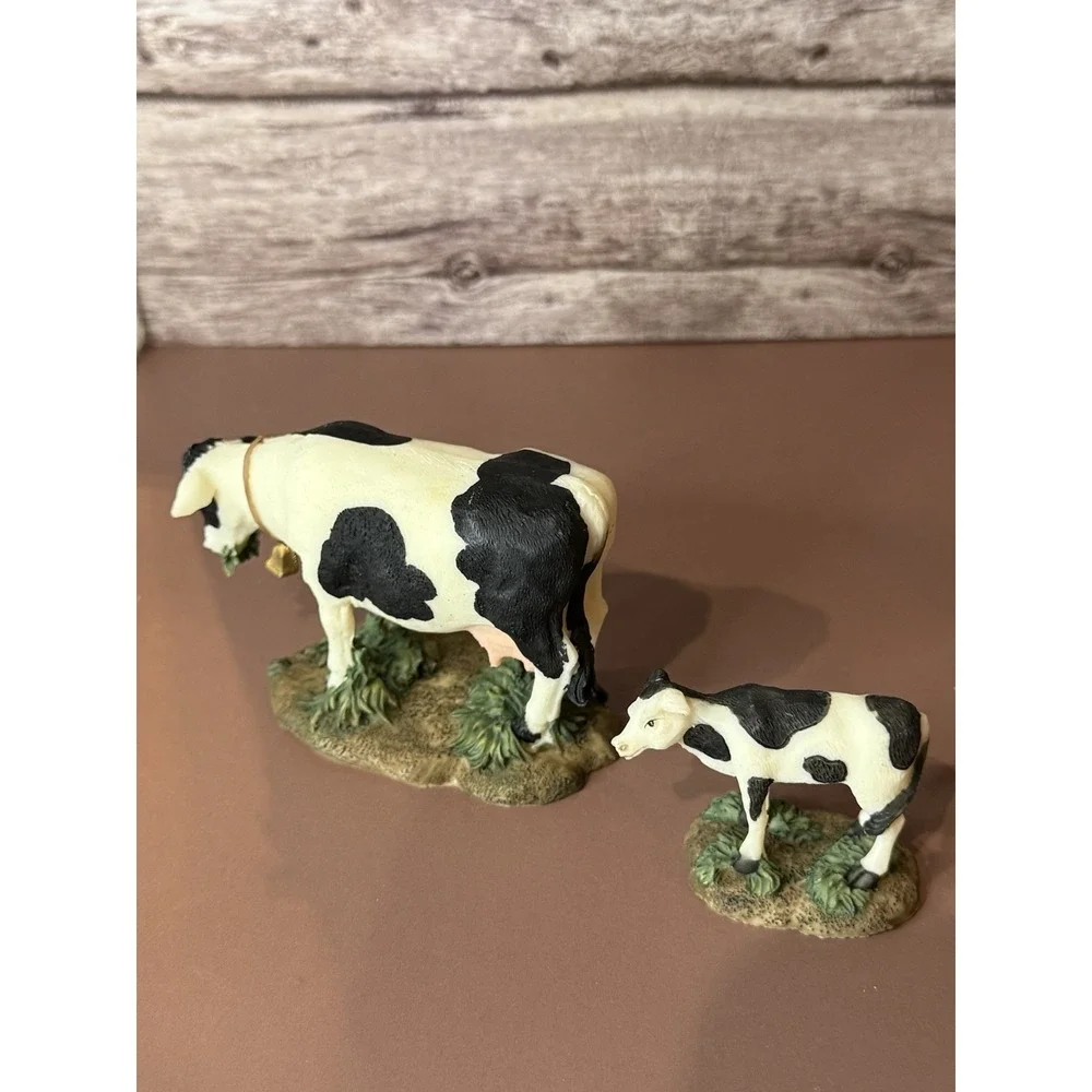 O'Well Holiday Time Christmas Village Black & White Cow & Calf. Farm Dairy